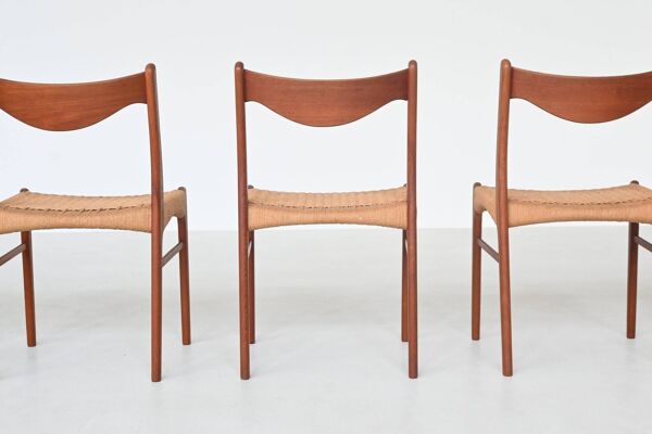 Ensemble de six chaises de salle à manger en teck, Arne Wahl Iversen, Glyngore, Danemark, 1960
