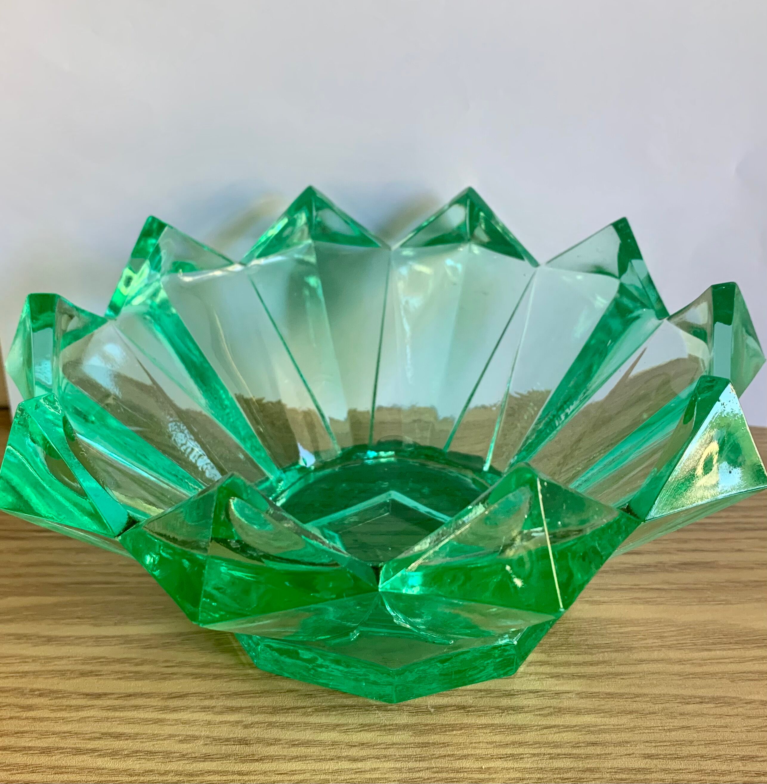 Green glass art deco cut
