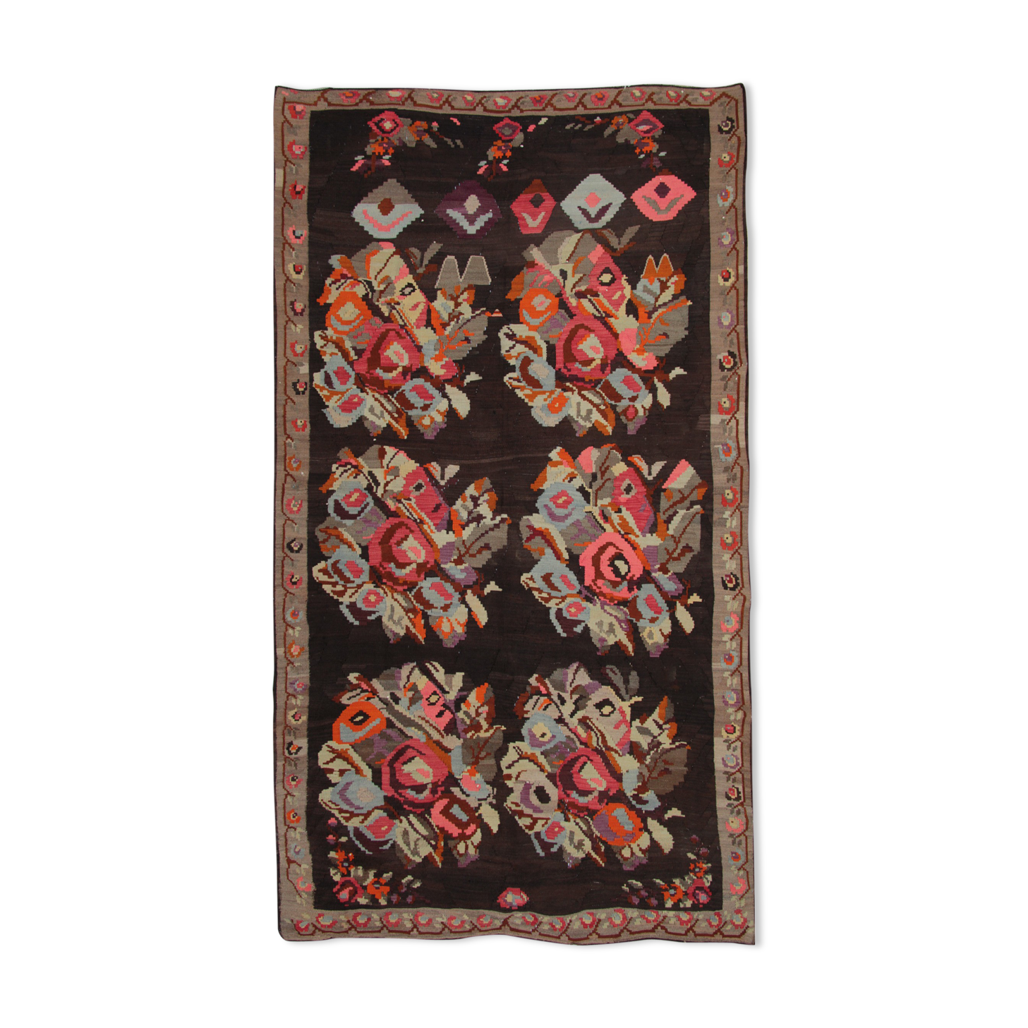 Antique Caucasian Kilim, Azerbaijan handwoven Wool Flat-weave- 200x370cm