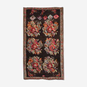 Antique Caucasian Kilim, Azerbaijan handwoven Wool Flat-weave- 200x370cm