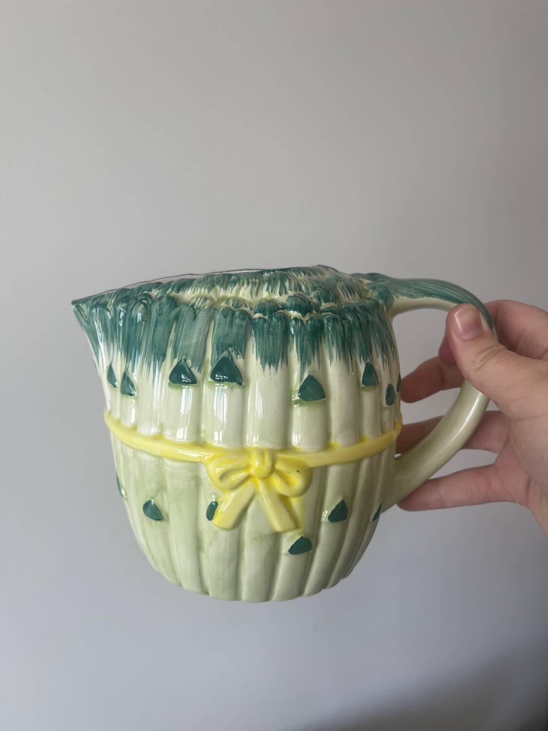 Vintage ceramic asparagus bunch carafe pitcher for country kitchen decor
