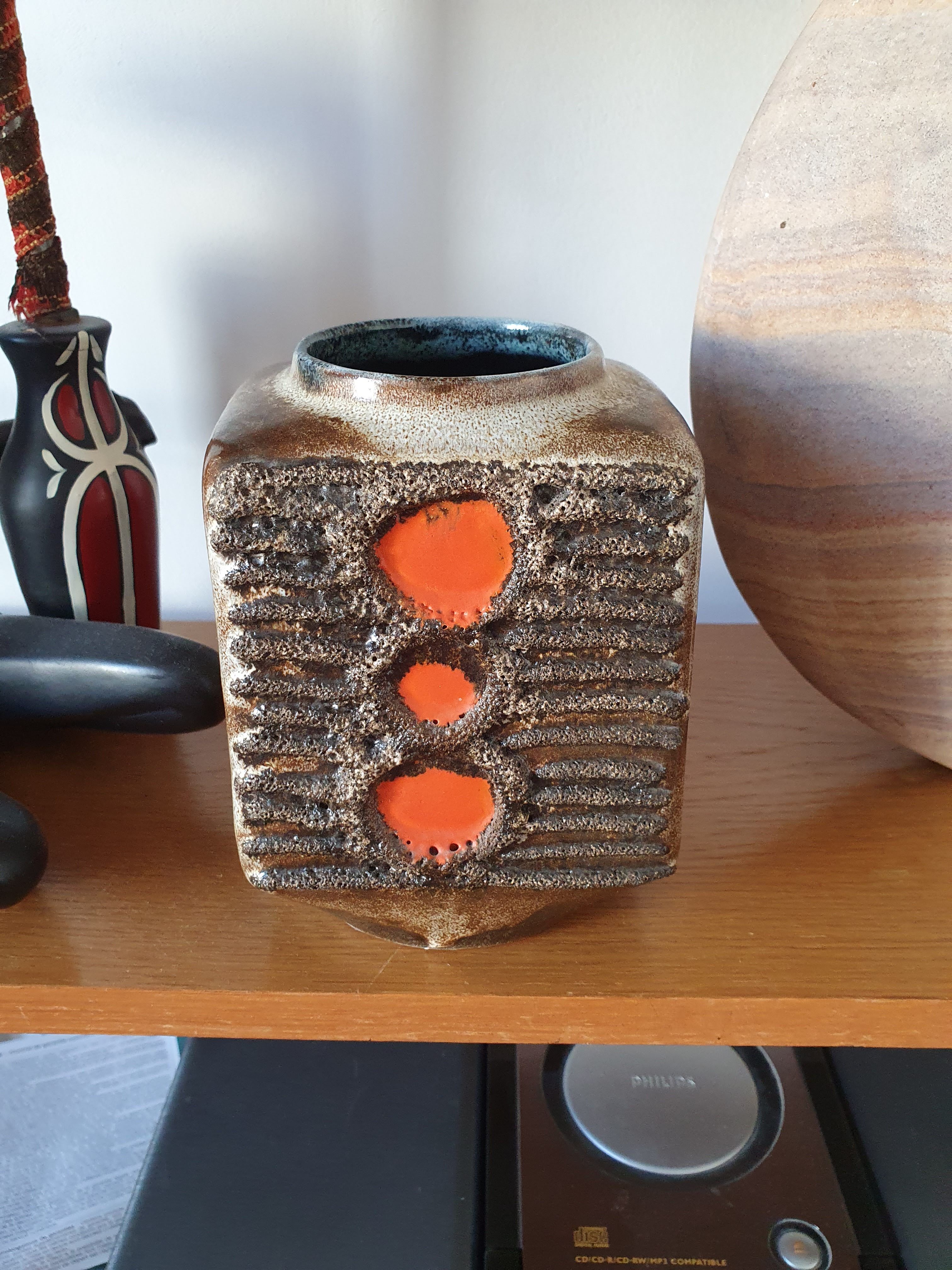 Vase Fat Lava Veb Strehla Keramik, GDR, 1960/70