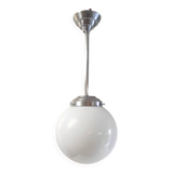 Bauhaus style suspension in aluminium and opaline, diameter 25 cm - mid 20th century.