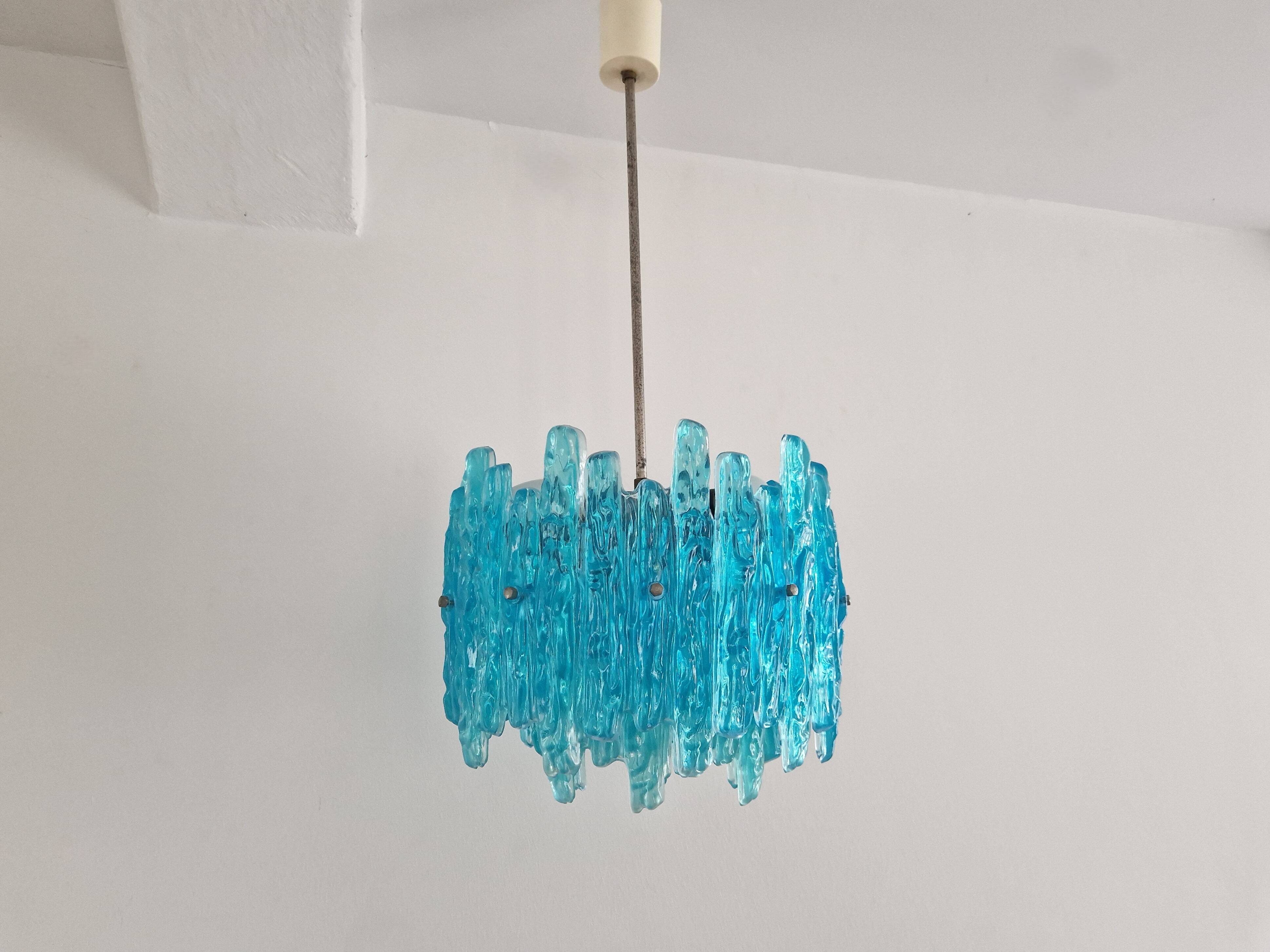 Turquoise lucite vintage pendant lamp, 1970's
