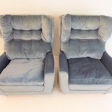 Ensemble de 2 fauteuils mohair bleu glacier Carl Straub