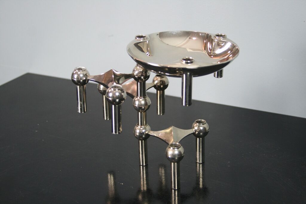 3 candle holders and 1 modular cup NAGEL 1970