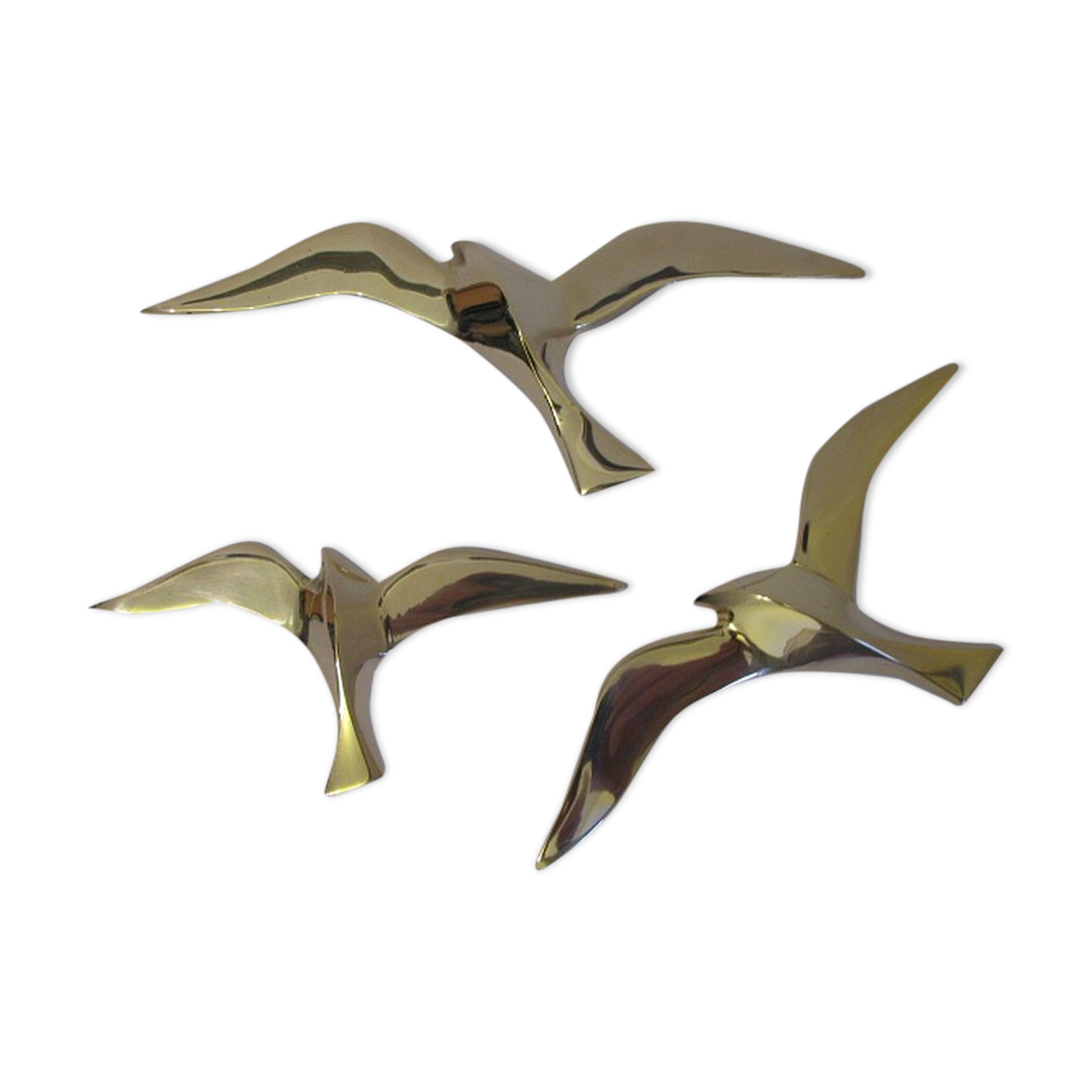 Wall Decoration Set 3 X Seagull / Swallow / Bird. Brass 70 / 80s