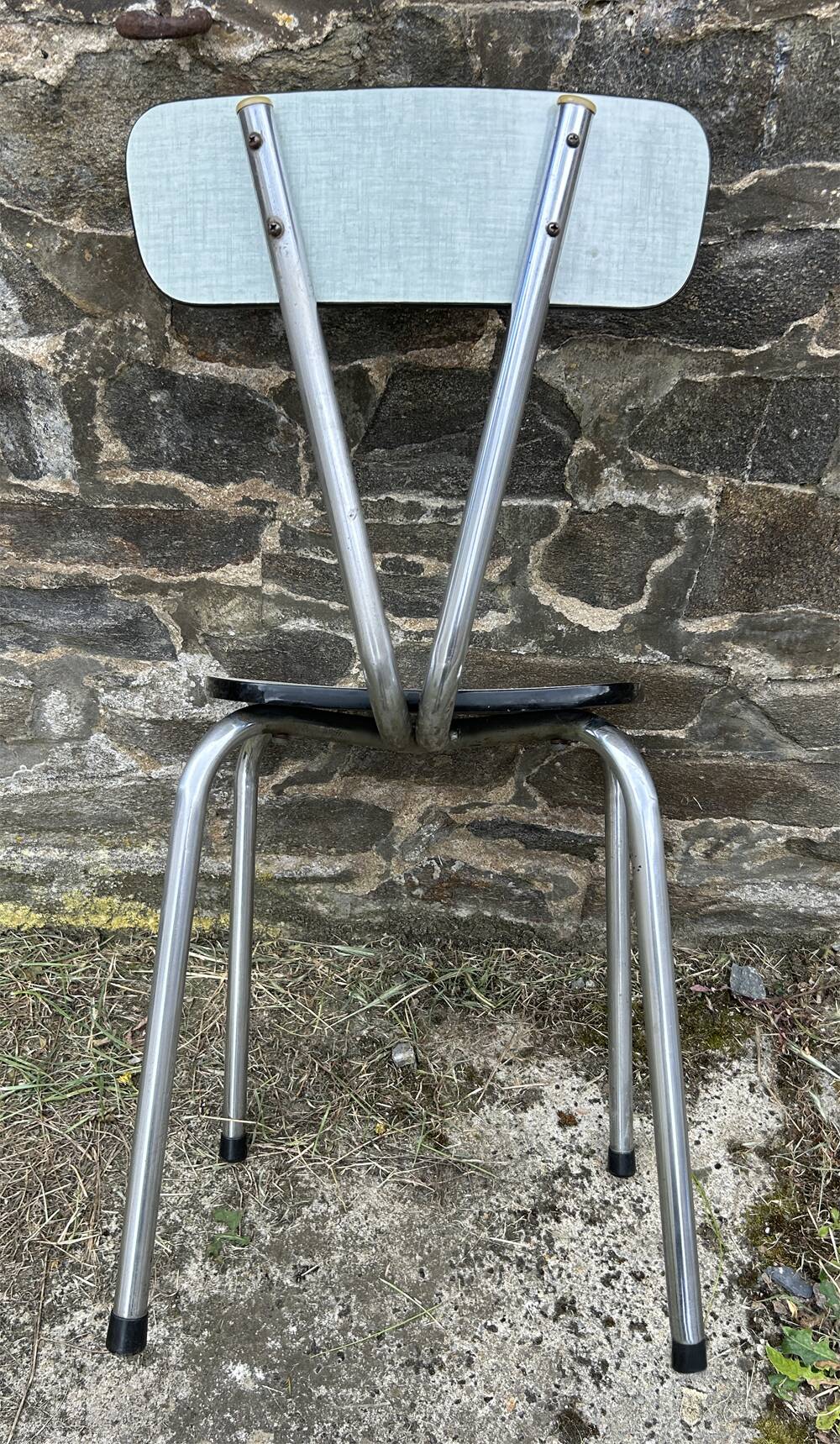 JPP pale green formica table, 4 chairs, 1 stool, 1950s