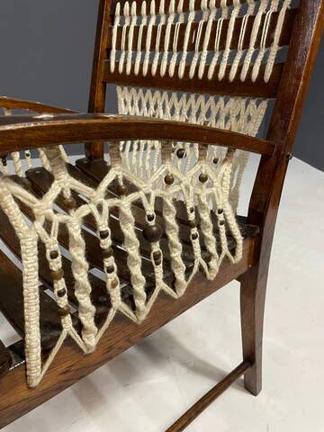 Vintage macramé armchair, 1960s, Czechoslovakia, wooden frame