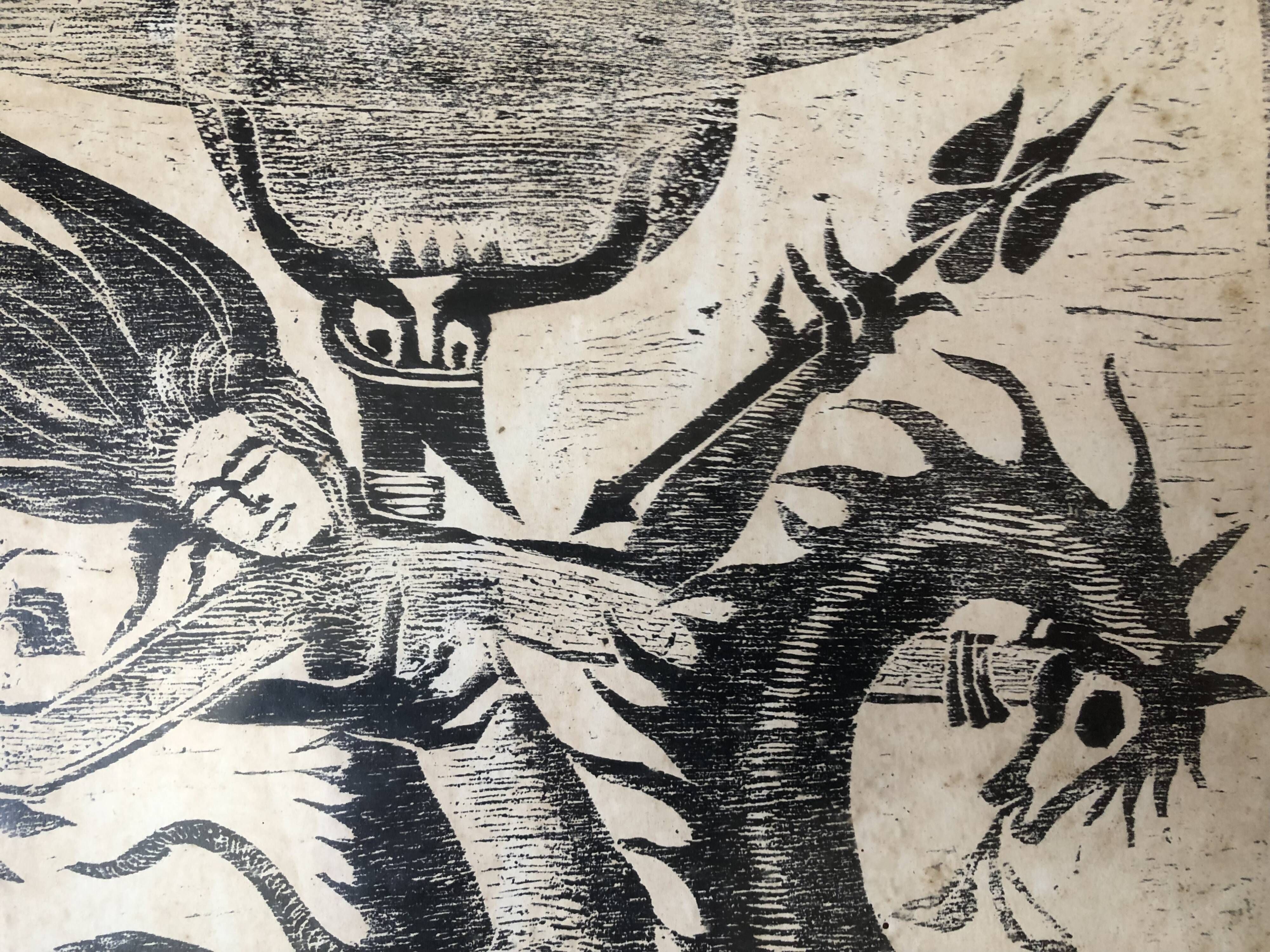 Black lithograph demon on horse carrying a young woman (eve) signed 3ki, surrealism glass frame