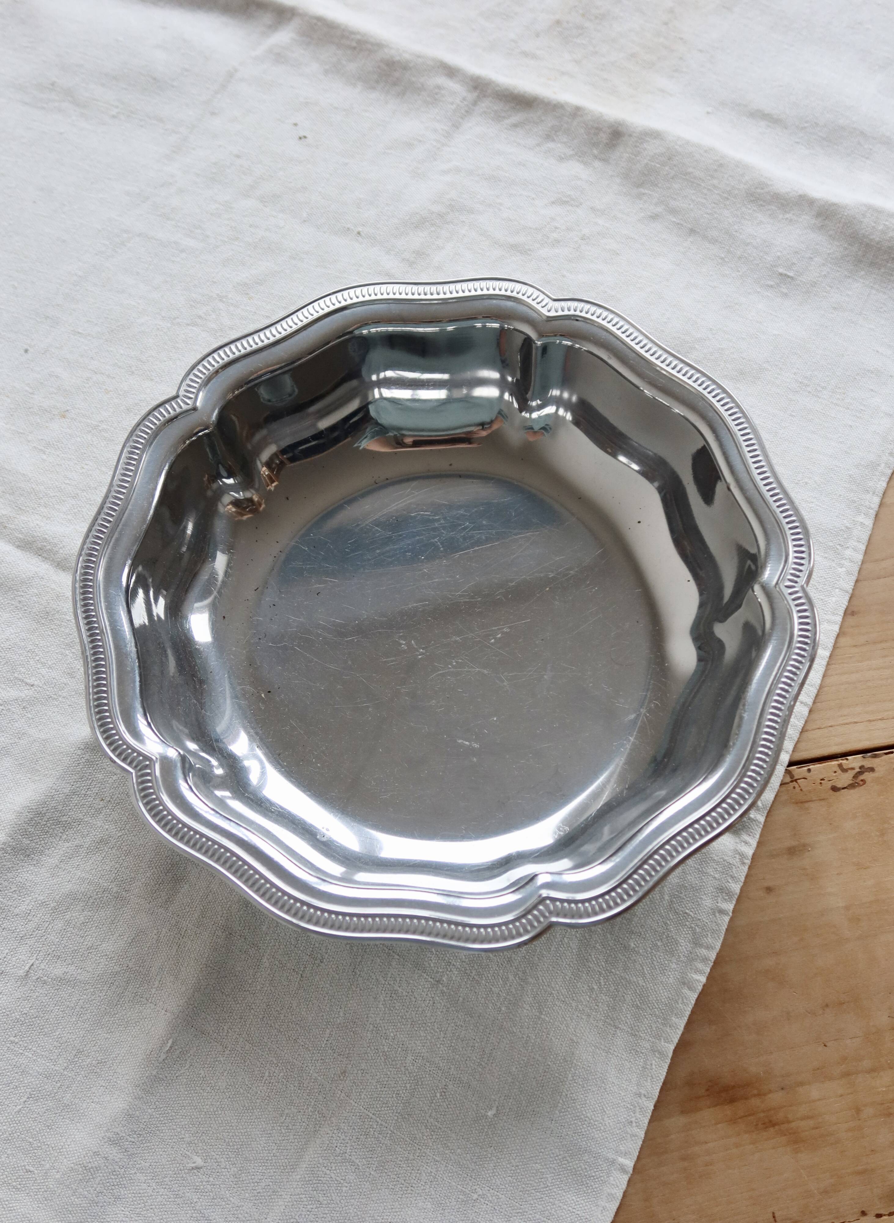 Vintage silver-plated metal salad bowl or large dish by Guy Degrenne.