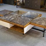Coffee table with steel base and oak and grey marble frame, 1970s