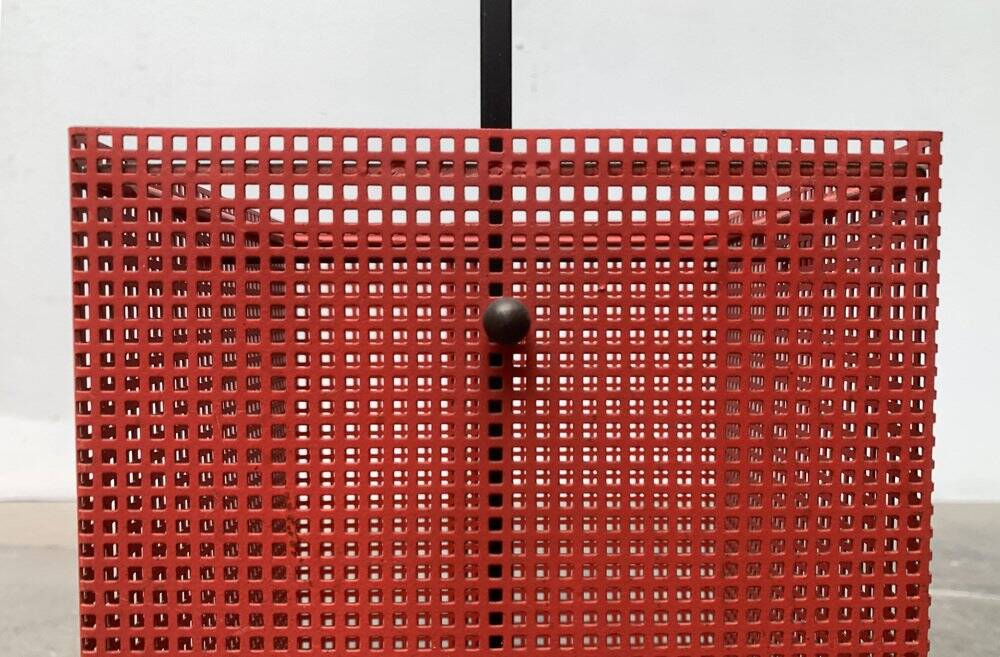 Minimalist perforated steel umbrella stand, 1960s