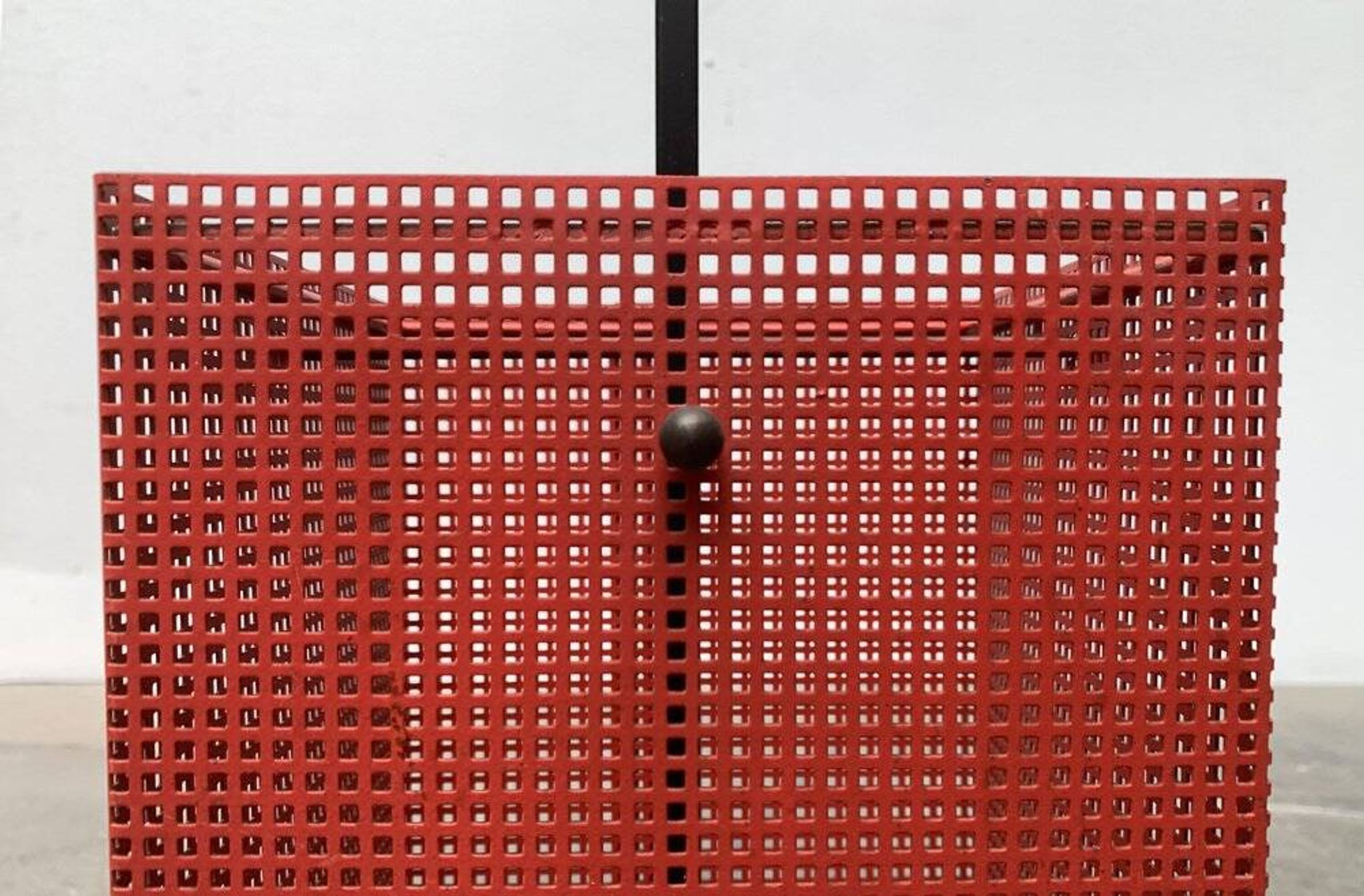 Minimalist perforated steel umbrella stand, 1960s
