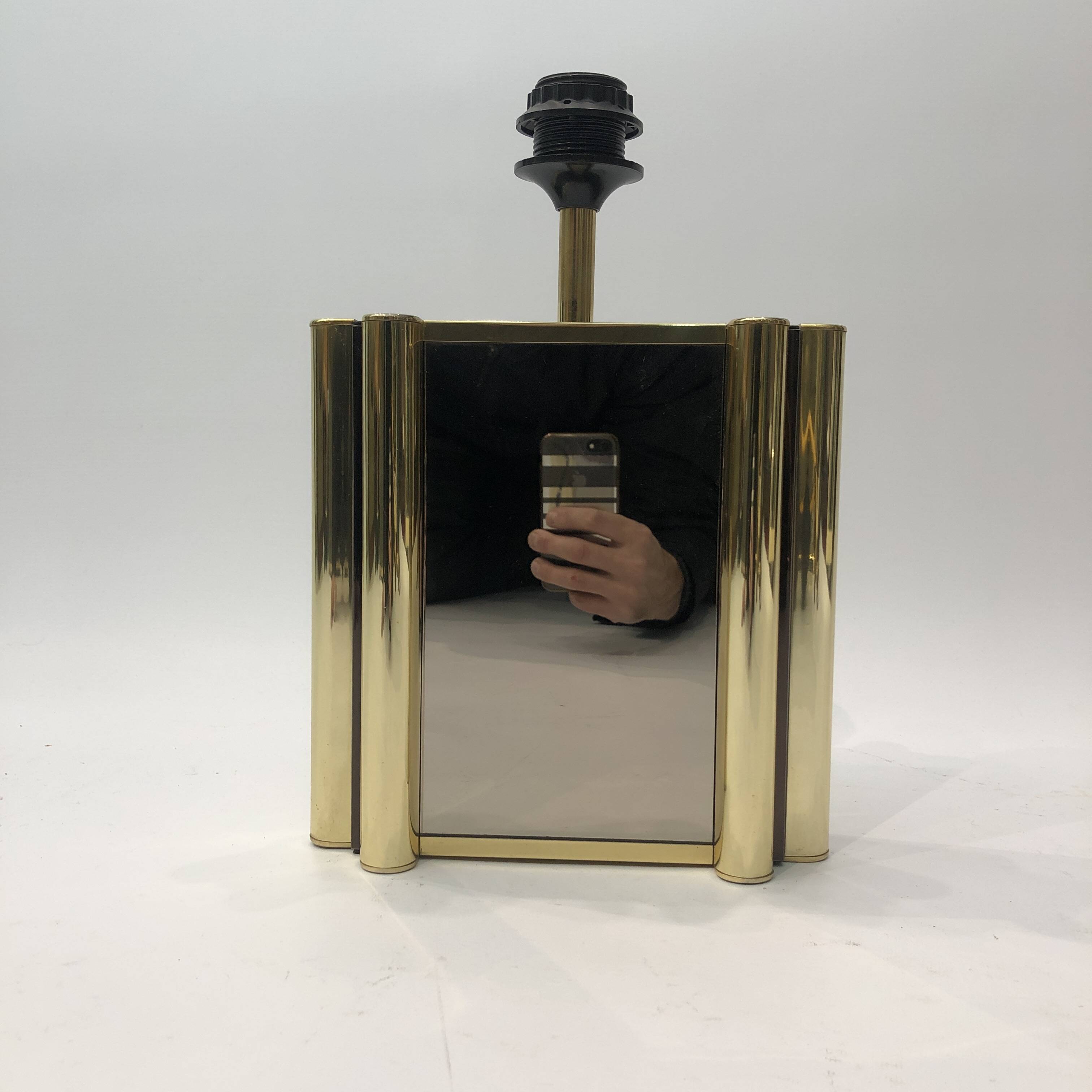 Lampe de table miroir en laiton années 1970 Vintage Hollywood Regency