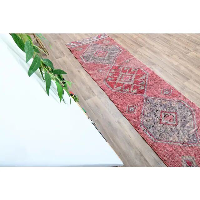 1970s Turkish Oushak Handmade Wool Cotton Pink Area Rug 86x276