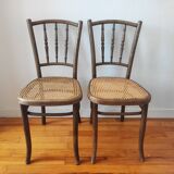 4 chaises de bistrot anciennes dépareillées bois et cannage