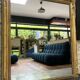 Fireplace mirror with pediment and pearl 178.5/151cm gold leaf, mercury