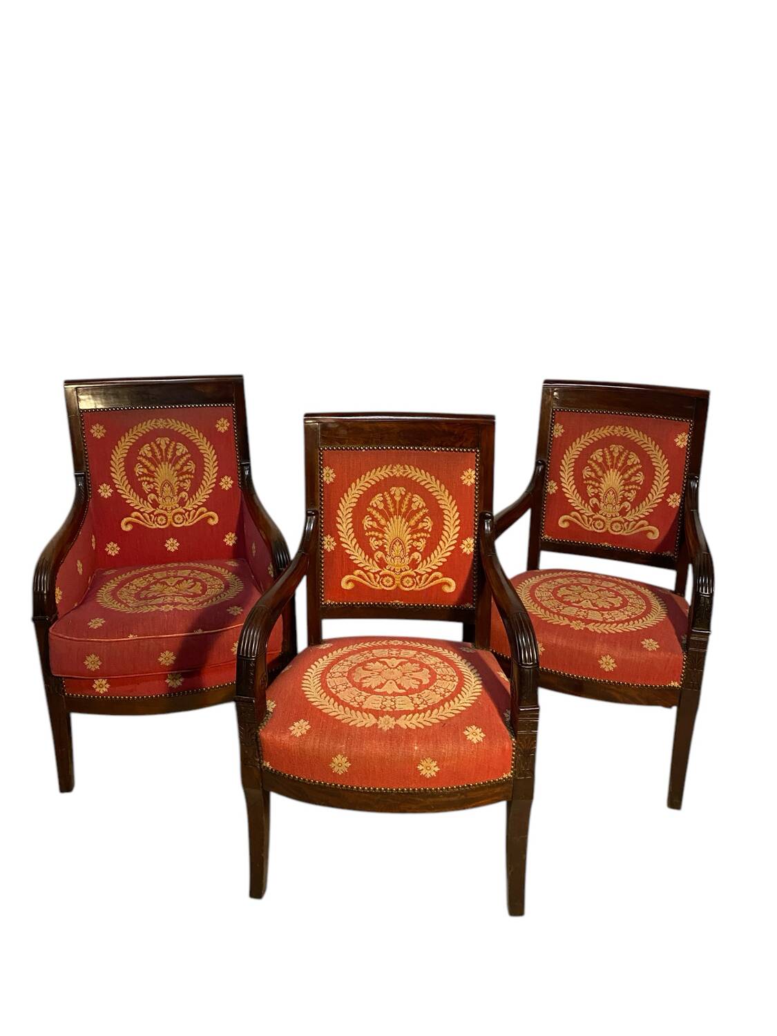 Pair of Empire Period Mahogany Armchairs and Bergère