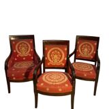 Pair of Empire Period Mahogany Armchairs and Bergère
