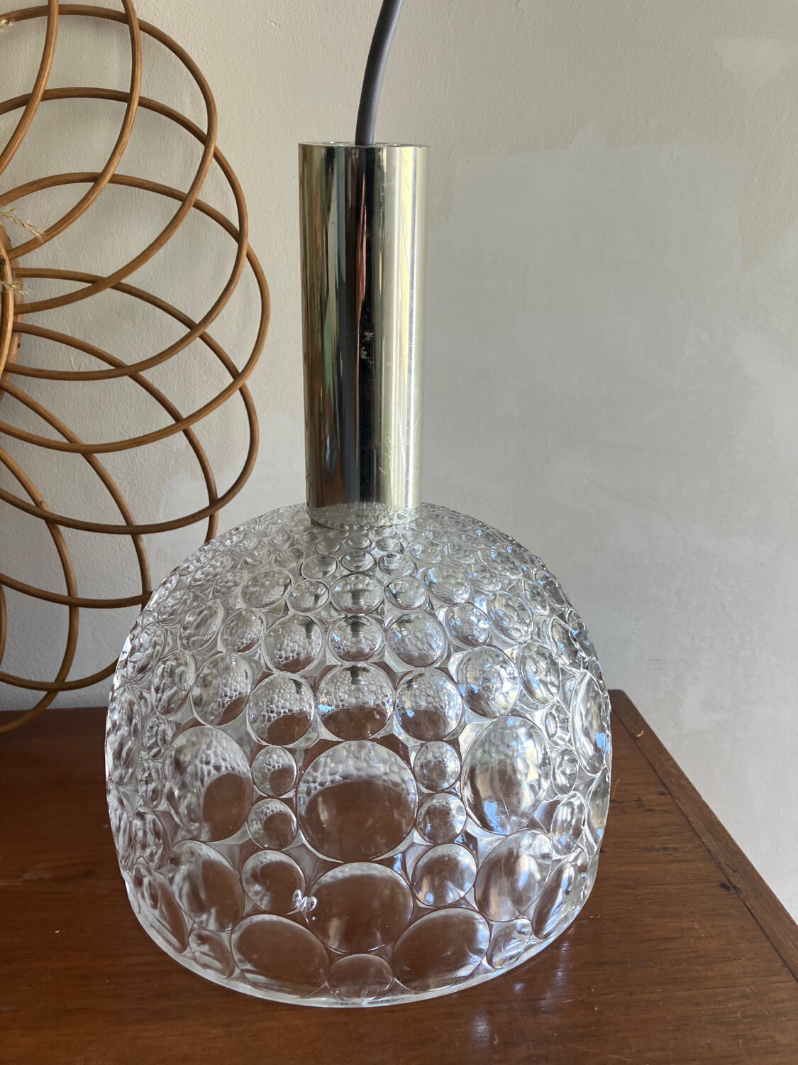 Glass pendant lamp with bubble patterns - 1960s