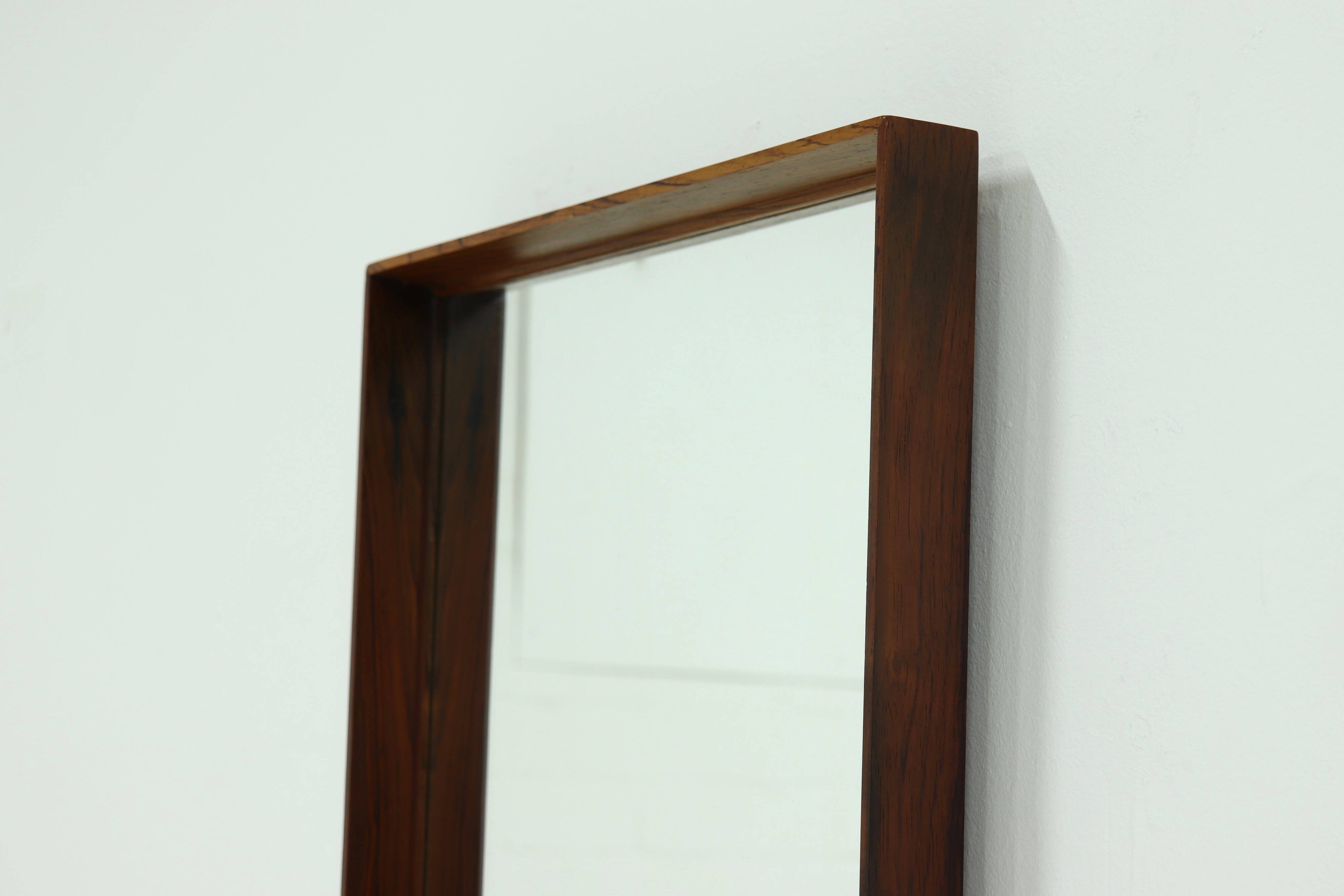 Large Scandinavian Rectangular Rosewood Mirror 1960s