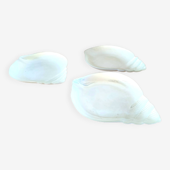 Three shell plates in opaline glass pearlescent effect 70s