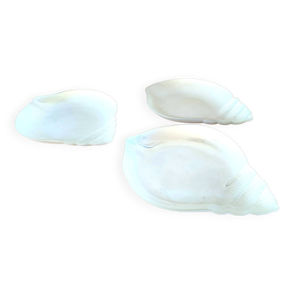 Three shell plates in opaline glass pearlescent effect 70s