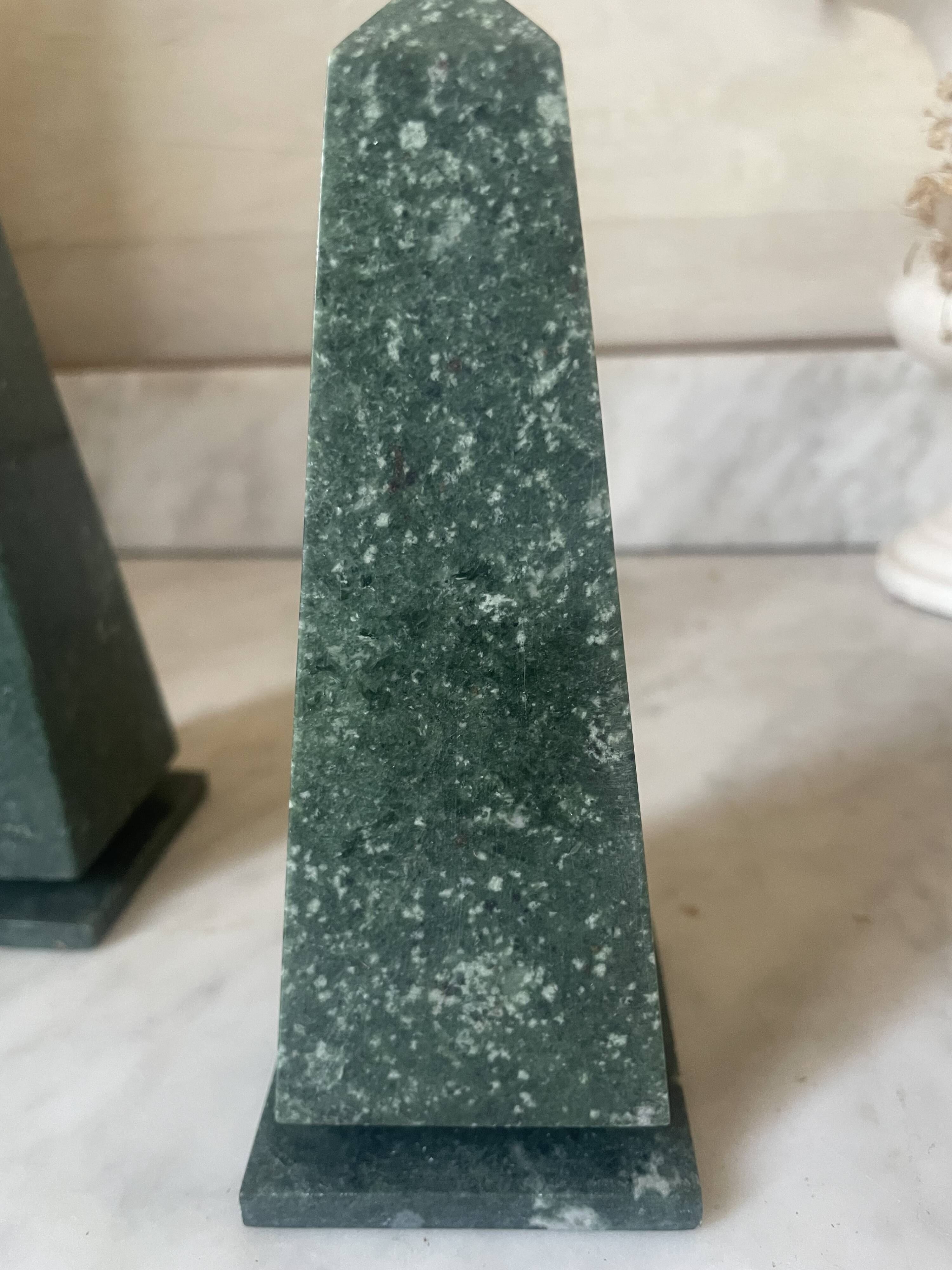 Pair of green marble obelisk bookends