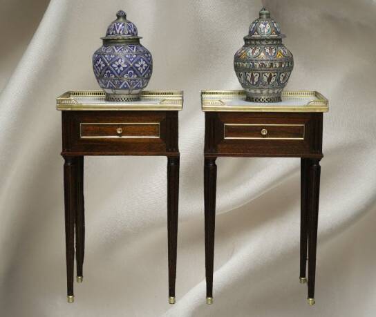 Pair of Louis XVI Style Nightstands with White Carrara Marble