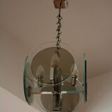 Vintage Art Deco chandelier in chrome metal and glass, Italy, 1970s