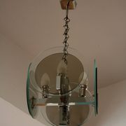 Vintage Art Deco chandelier in chrome metal and glass, Italy, 1970s