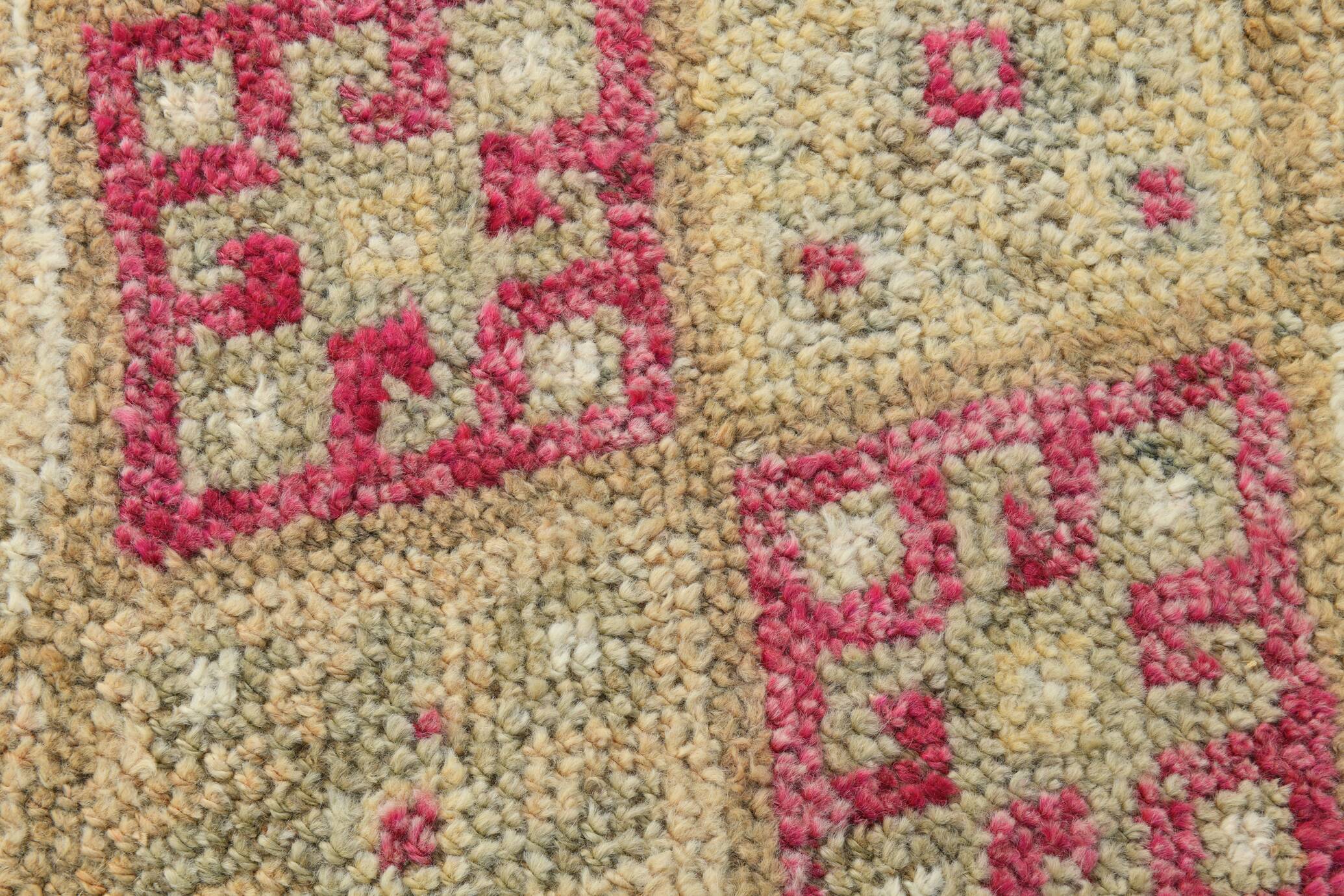 Sand Beige & Pink Turkish Vintage Runner Rug, 80x413Cm