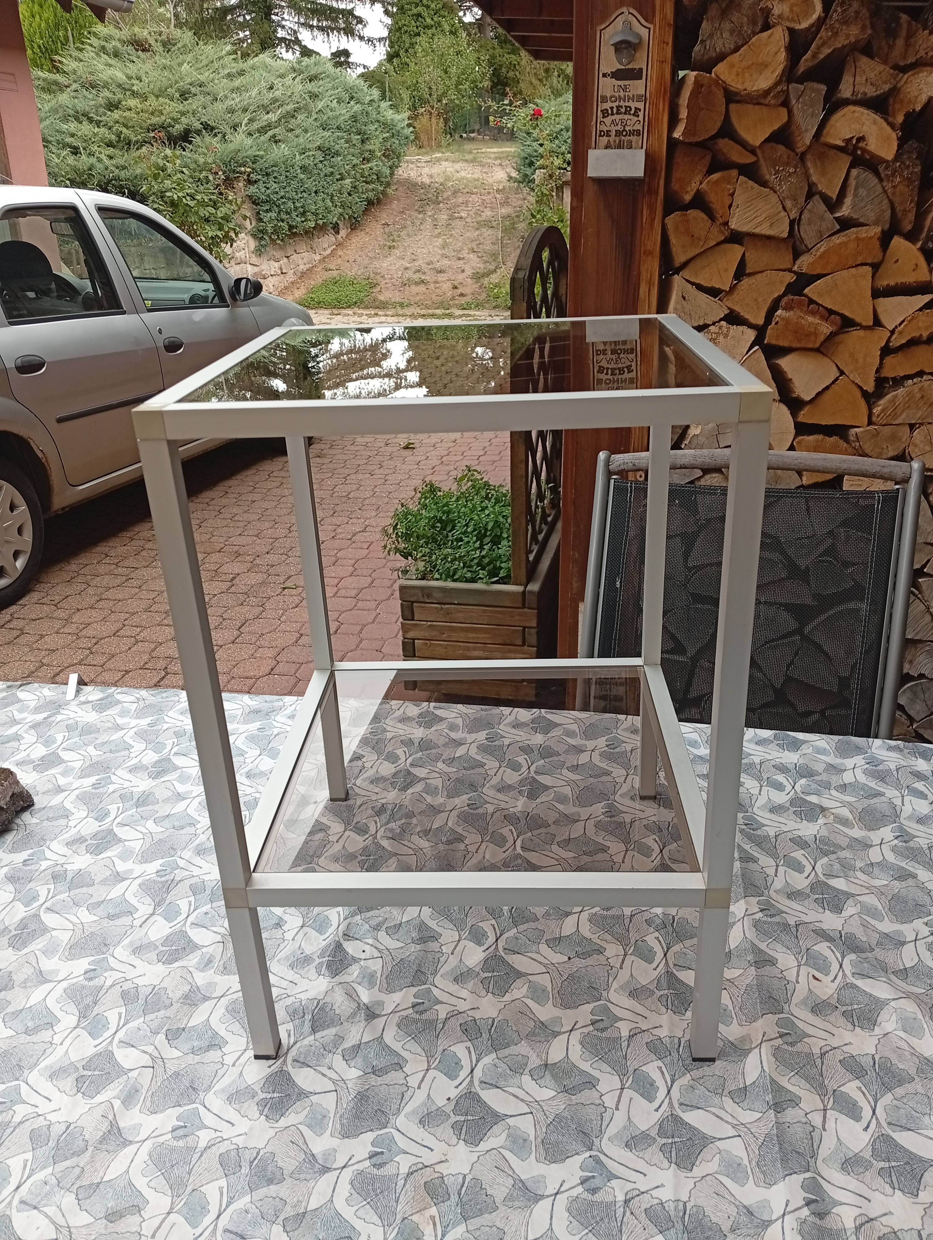 Table d'appoint en aluminium, vitres fumées