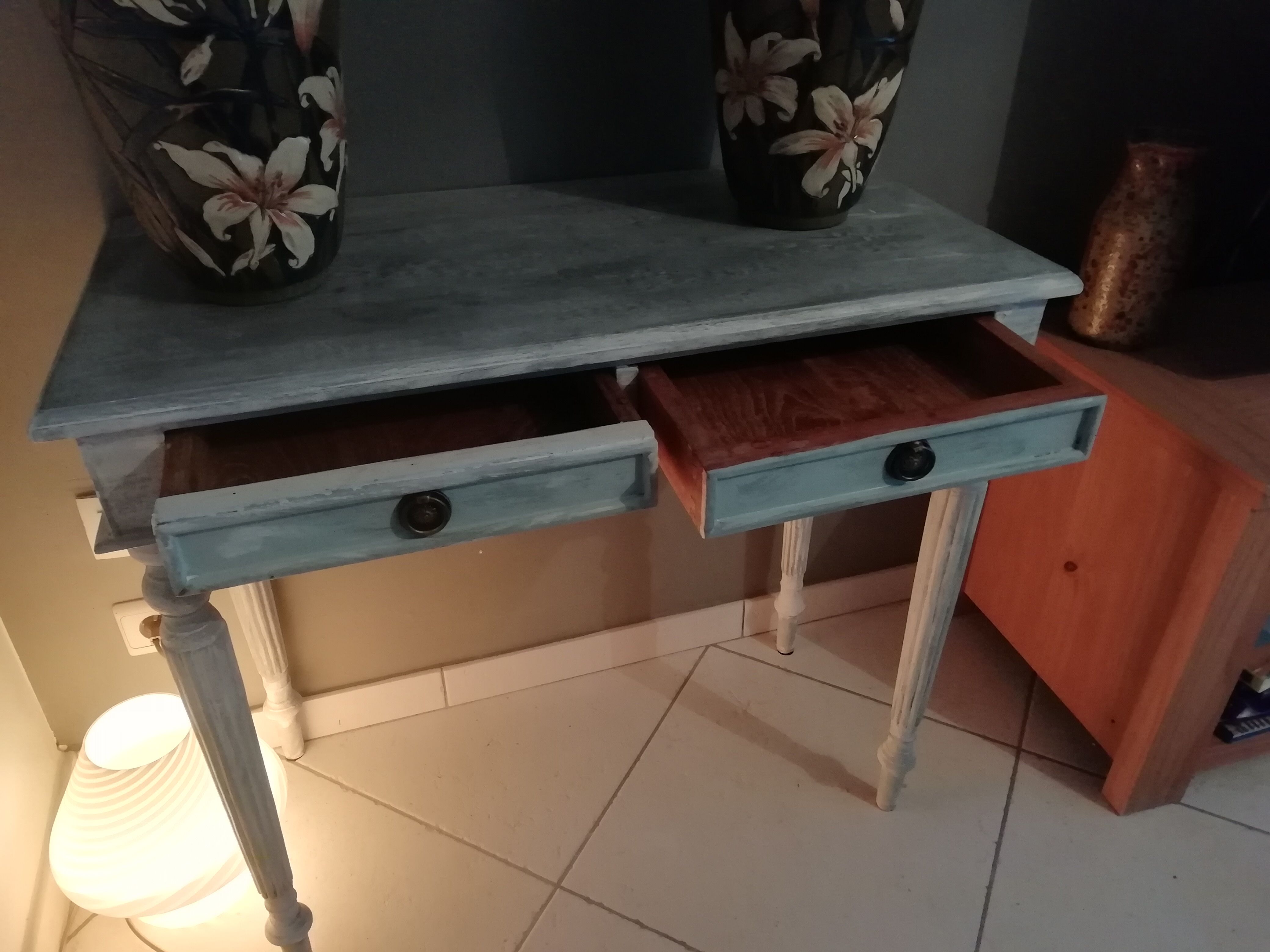 Desk / console painted and patinated 2 drawers