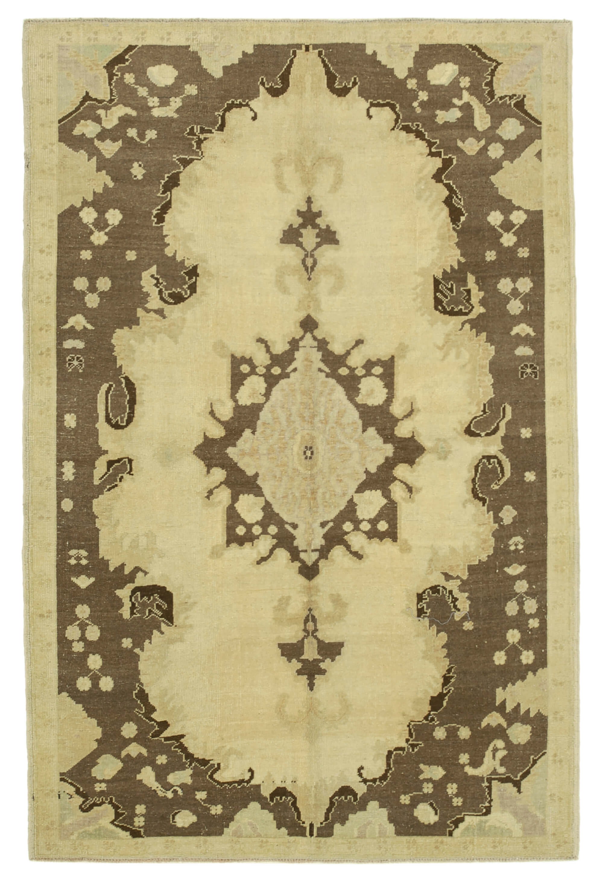 1950s hand-knotted contemporary turkish beige rug 155 cm x 235 cm