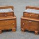 Pair of wooden nightstands, art deco style wooden bedside table, wood and marble table