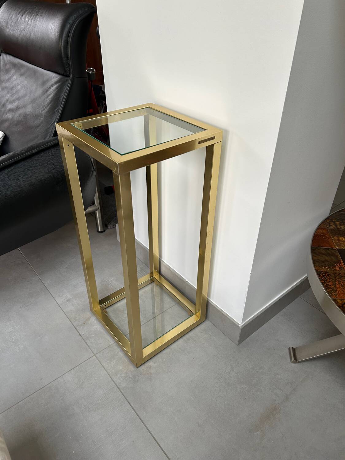 Console laiton et verre 1970 signée Pierre Vandel Paris