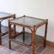 Pair of bamboo and rattan bedside tables, smoked glass tops.