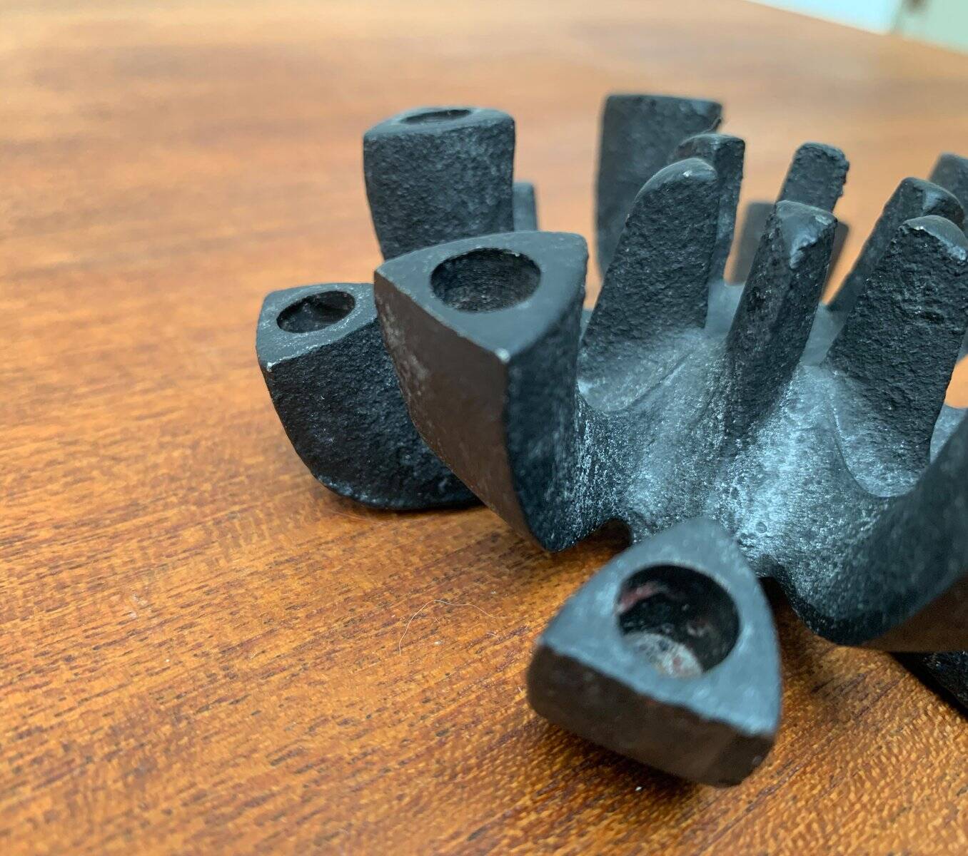 Brutalist cast iron candlestick from mid-century Japan by Jens H. Quistgaard, 1960s.