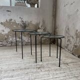 1950s metal and glass nesting coffee tables