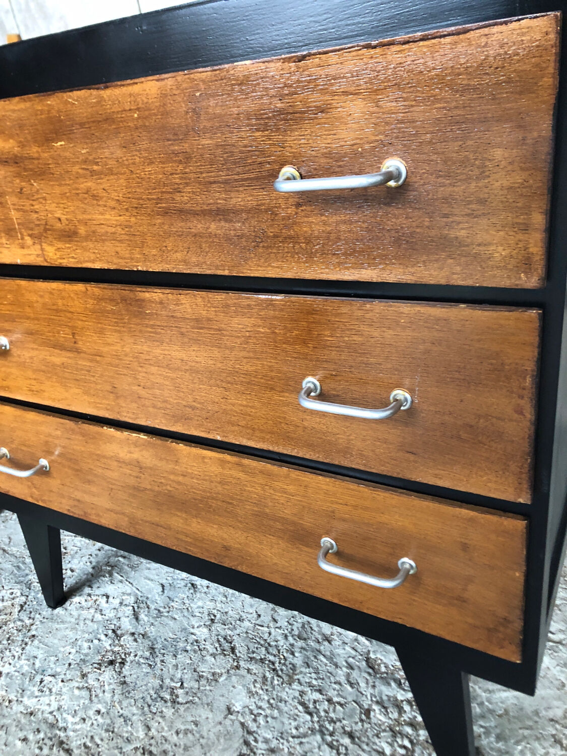 Black wood chest of drawers + 3 vintage black drawers #a143