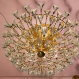 Grand plafonnier en laiton et cristal par Stilkronen Italie années 1970