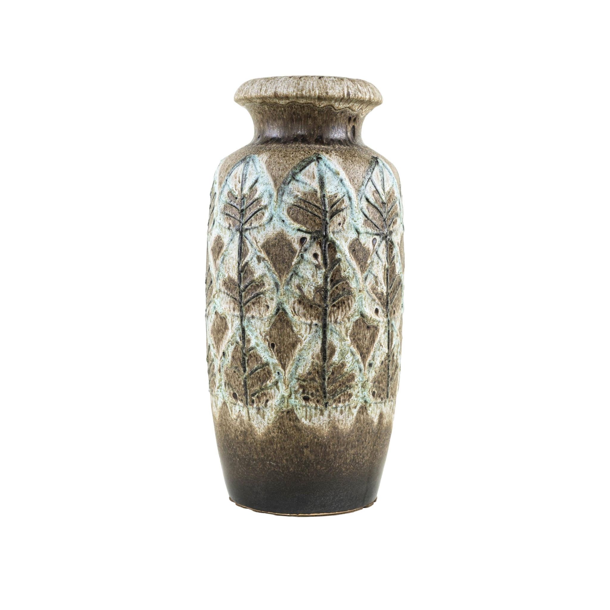 Vase en céramique Scheurich avec motif en relief botanique, Allemagne, années 1970.