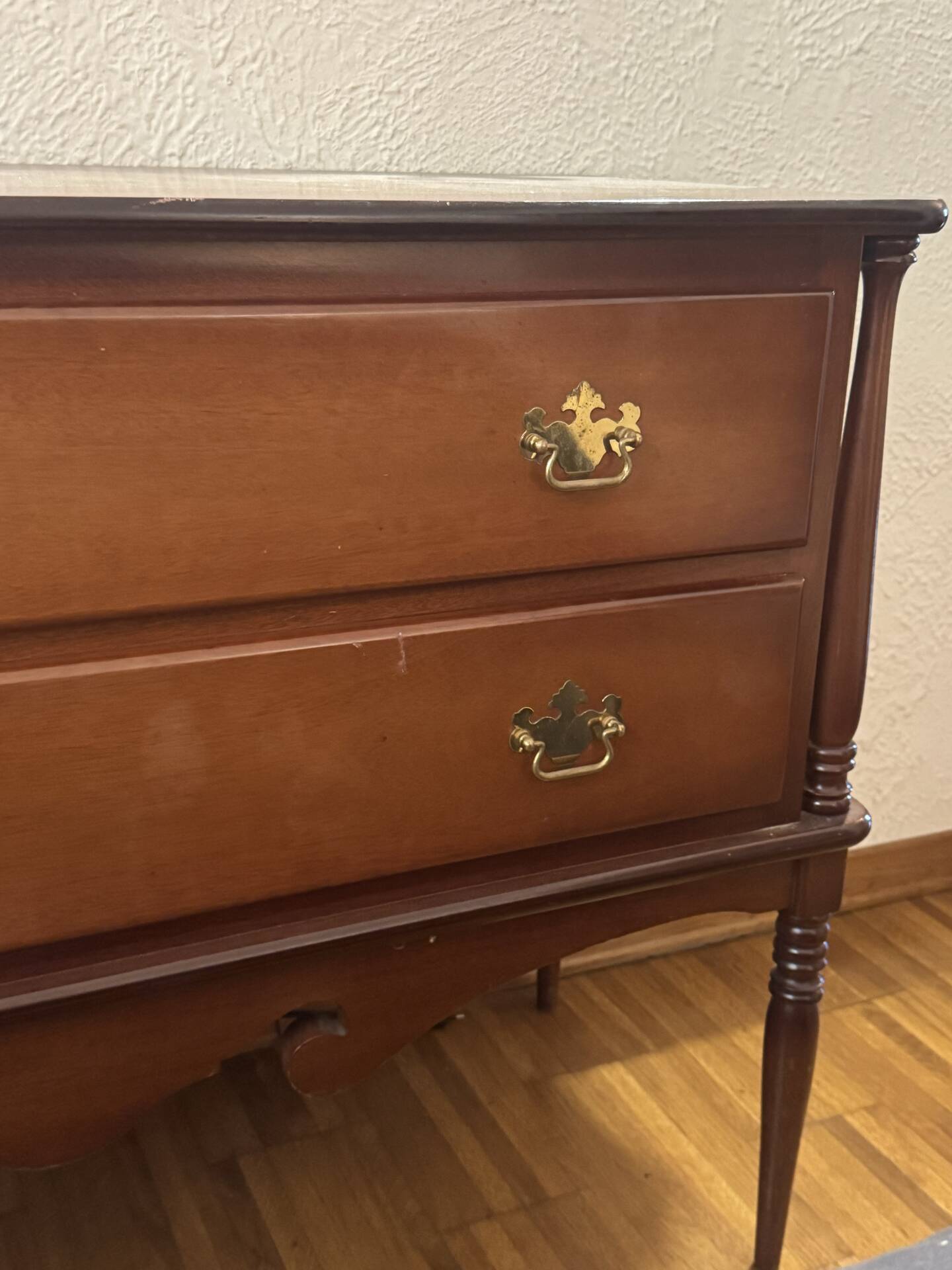 Vintage chest of drawers in solid cherry wood, 2 large drawers, Louis XVI style.