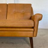 Vintage danish retro svend skipper 3 person sofa in light cognac leather