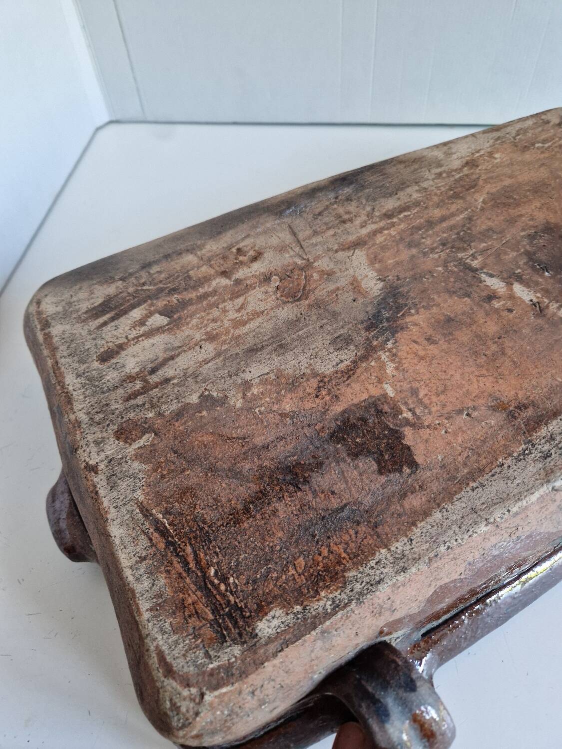 Ancien Plat À Jus Lechefrite 19e Terre Cuite Vernissée Art Populaire