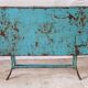 Old metal folding table with its original turquoise patina