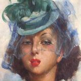 Old oil painting on canvas durango tog richard "elegant in hat" signed