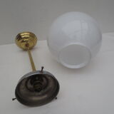Old hanging lamp, brass stem and white opaline globe